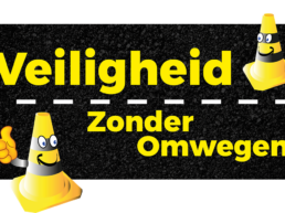 Illustratie met verkeerskegels en de tekst ‘Veiligheid Zonder Omwegen’ als veiligheidsmotto van Versluys Verkeerstechniek.