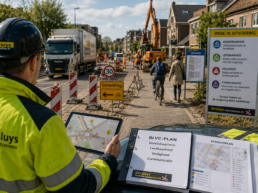 Verkeerskundige van Versluys beoordeelt een verkeersplan en BLVC-plan bij wegwerkzaamheden in bewoond gebied.