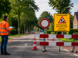 Verkeersplan voor wegwerkzaamheden met verkeersmaatregelen, omleiding, afzettingen en tijdelijke verkeersborden.